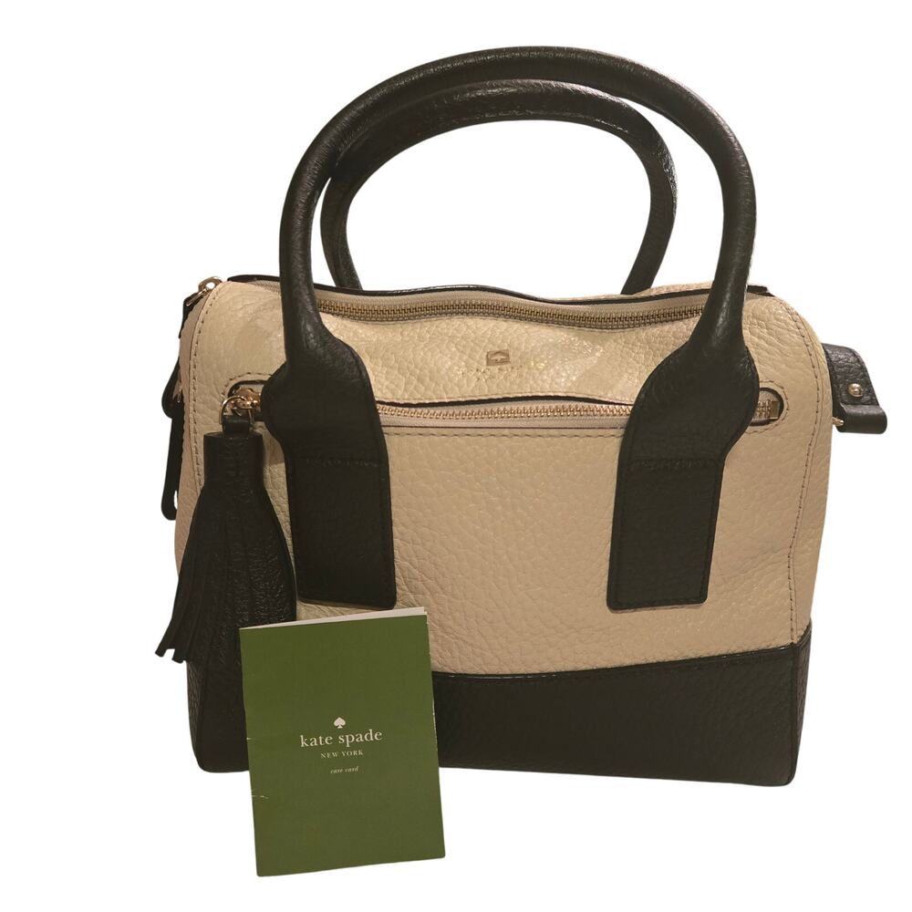 Kate Spade Southport Ave Alessa Satchel/Cross Body Beige Black Pebbled Leather - Picture 15 of 15